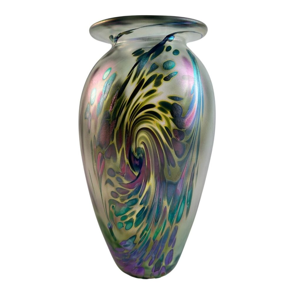 Signed Robert Eickholt Starry Night Iridescent Art Glass Vase 2004 VSTCH Studio